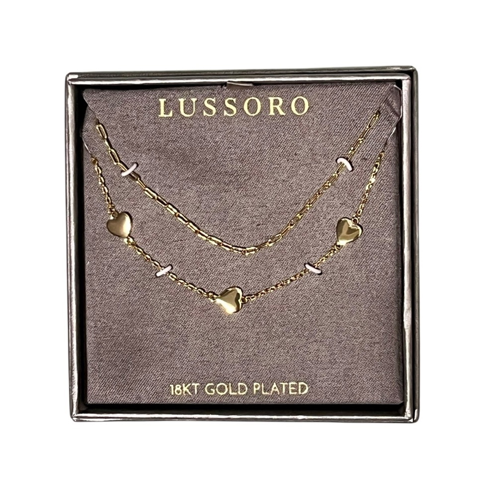 Lussoro 18KT Gold Plated Double Layer Heart Necklace New in Box